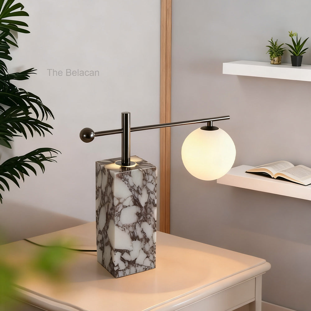 AuraVessel Marble-Base Balance Arm Globe Table Lamp - thebelacan