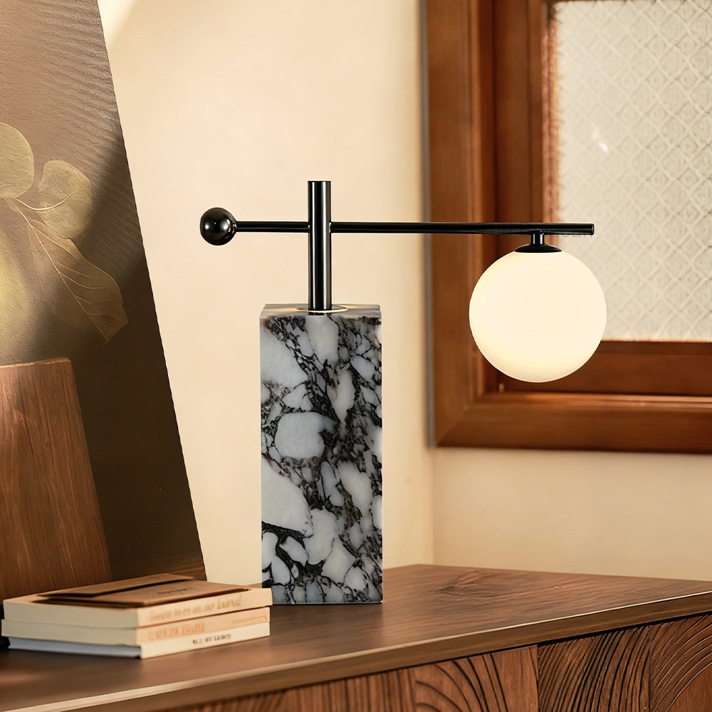 AuraVessel Marble-Base Balance Arm Globe Table Lamp - thebelacan
