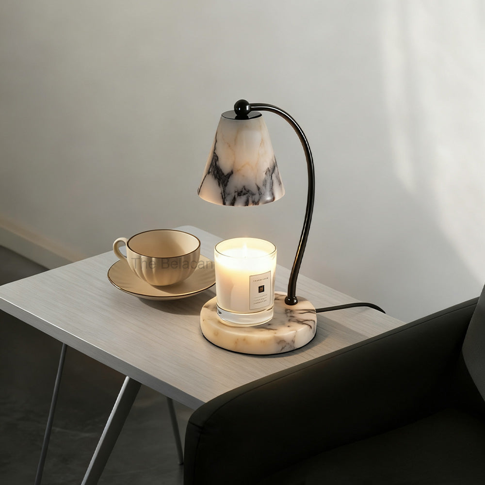 AuraVessel Stone-Tone Tapered Shade Table Lamp - thebelacan