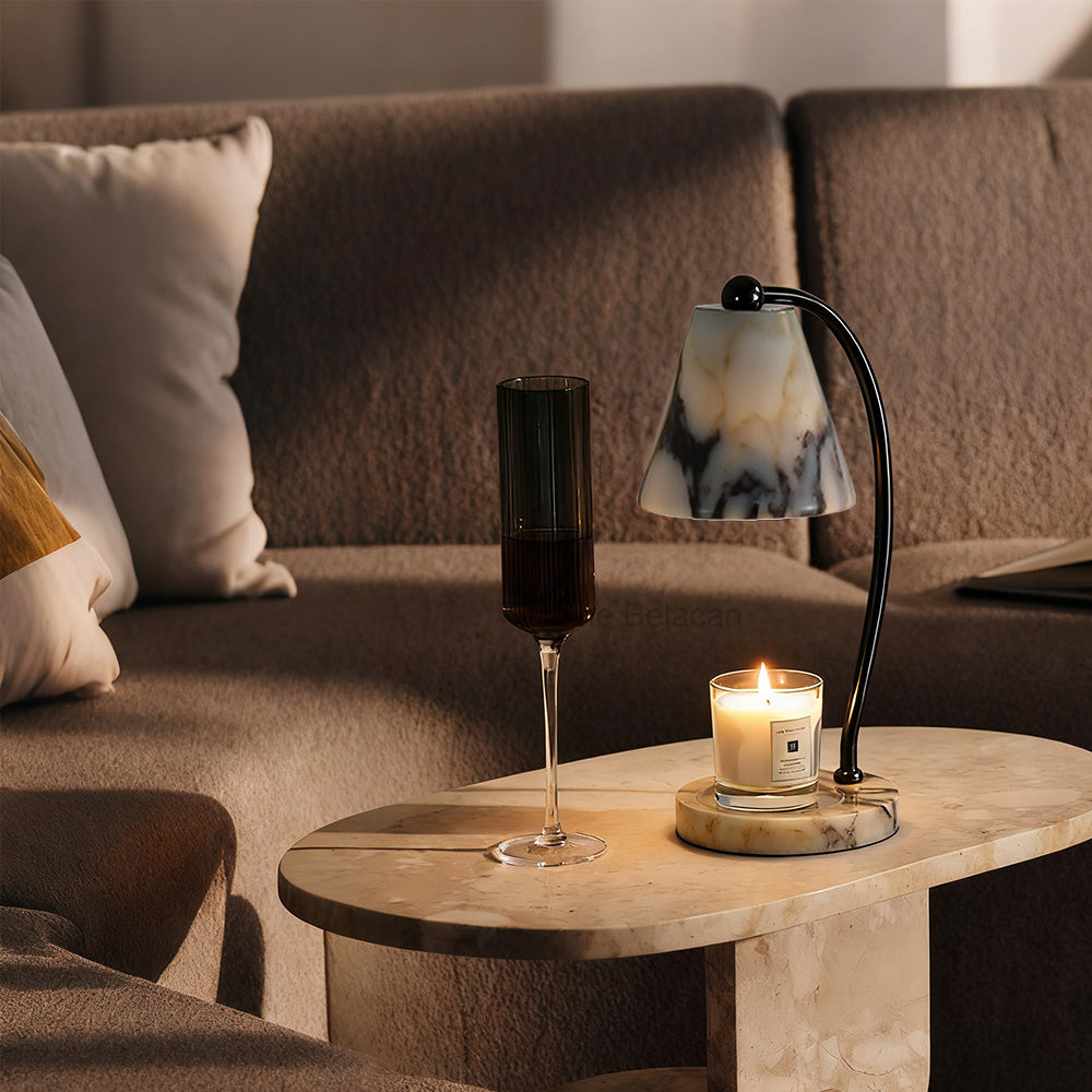 AuraVessel Stone-Tone Tapered Shade Table Lamp - thebelacan