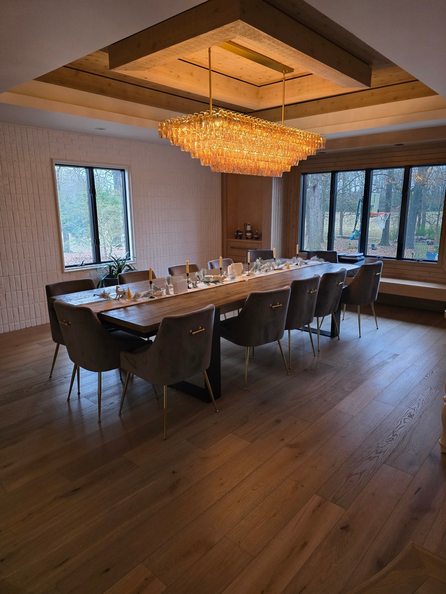 Chara Smoke Glass Tiered Rectangular Chandelier 74" - thebelacan