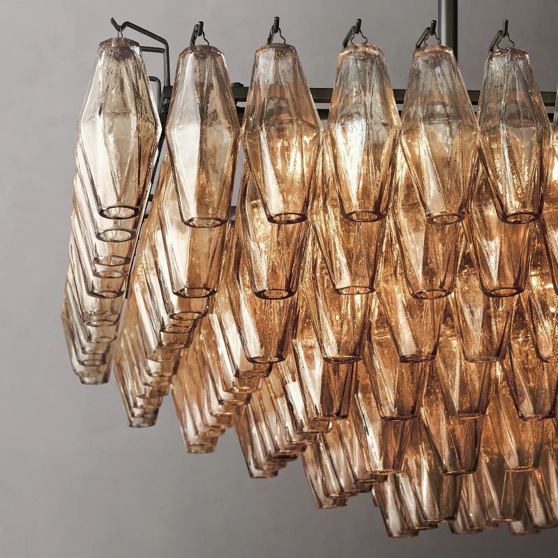 Chara Smoke Glass Tiered Rectangular Chandelier 54" - thebelacan