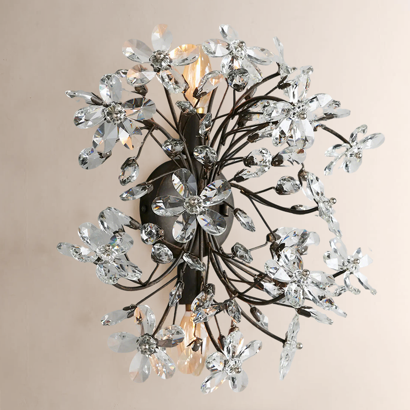 Fiore Crystal Flowers Wall Sconce 2-Light - thebelacan
