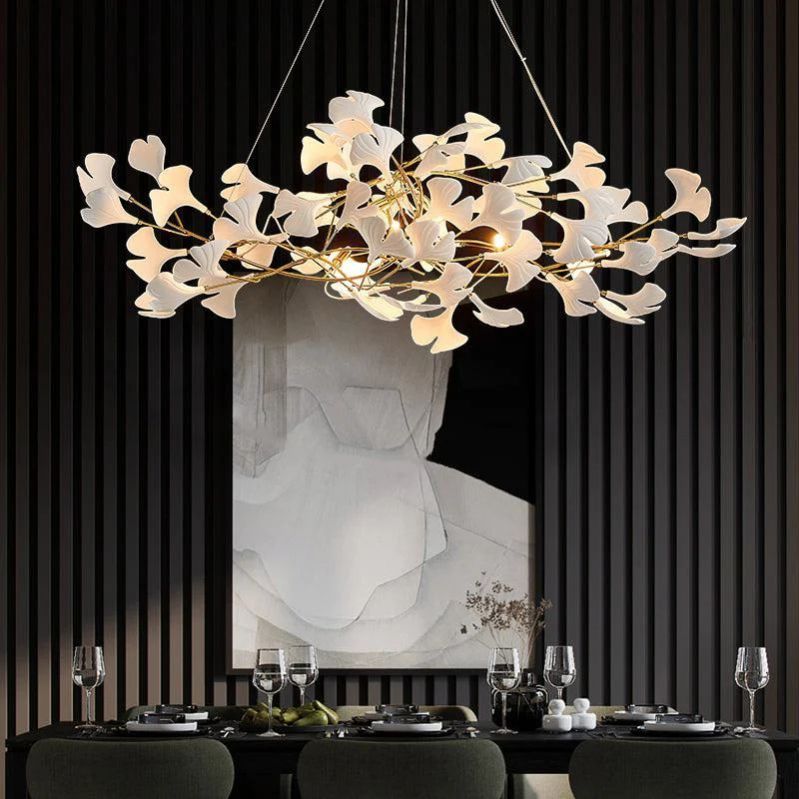 Ceramic Gingko Linear Branch Chandelier - thebelacan