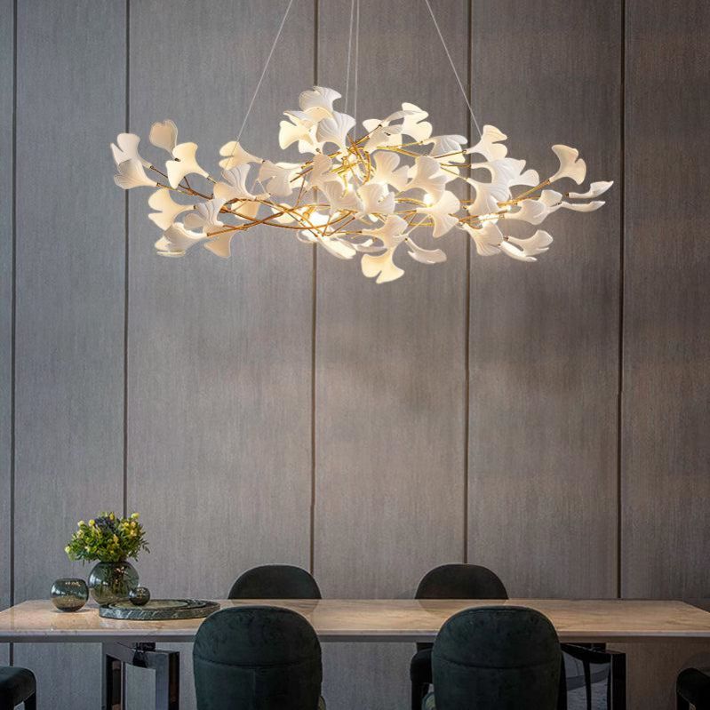 Ceramic Gingko Linear Branch Chandelier - thebelacan