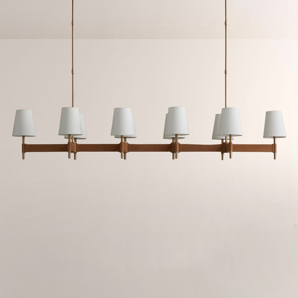 Haven Leather Brass Linear Chandelier