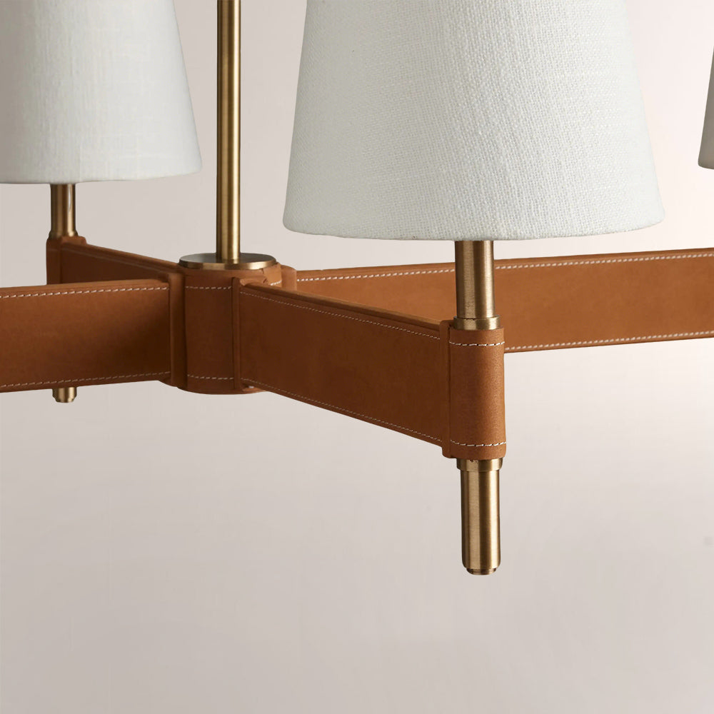 Haven Leather Brass Linear Chandelier