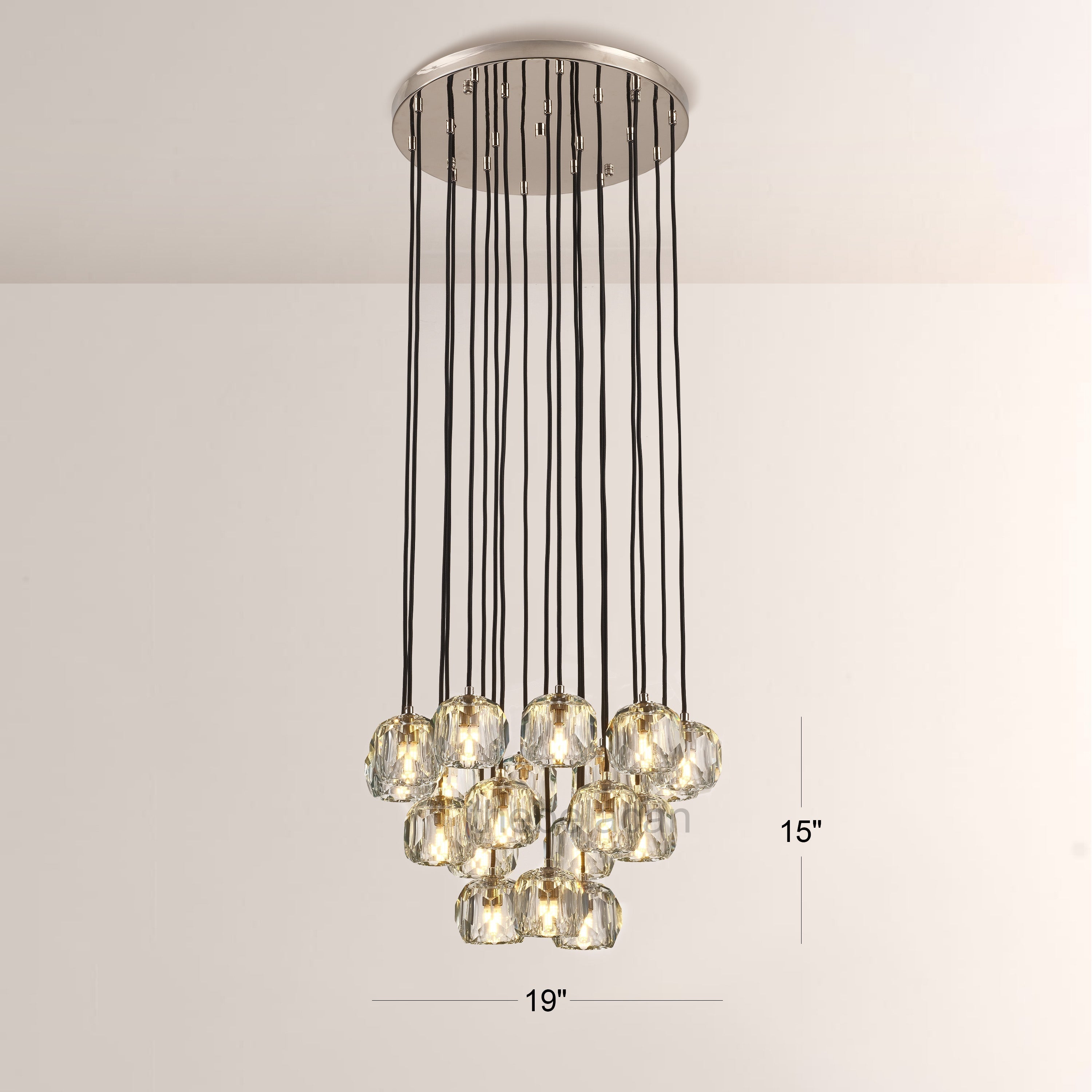 Kristal Glass Round Cluster Chandelier 19" - thebelacan