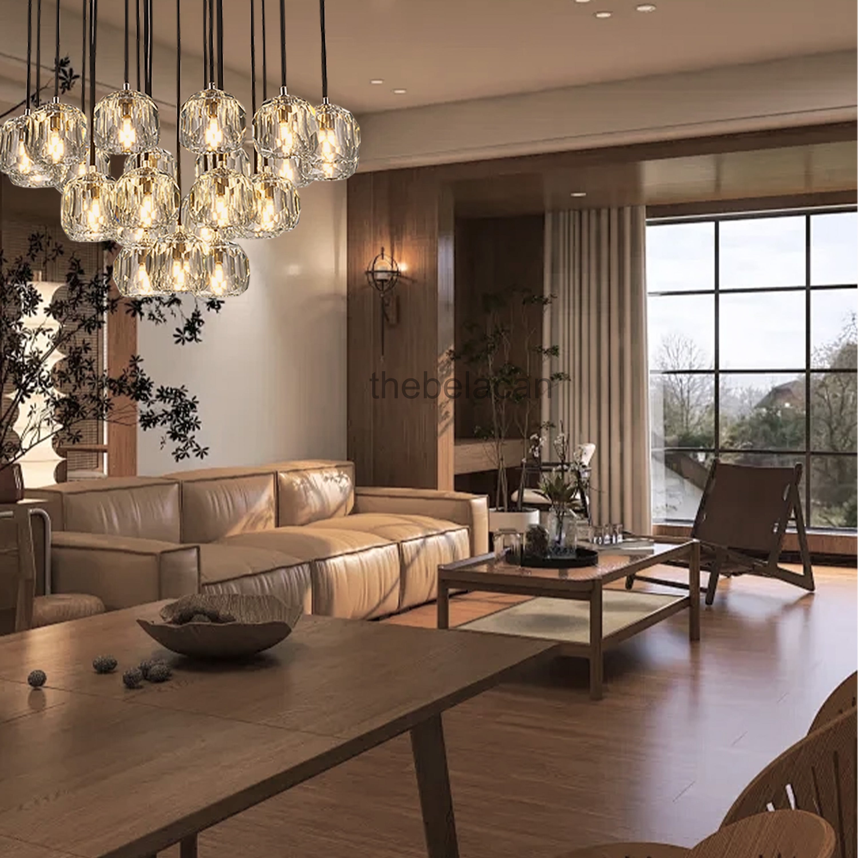 Kristal Glass Round Cluster Chandelier 24" - thebelacan