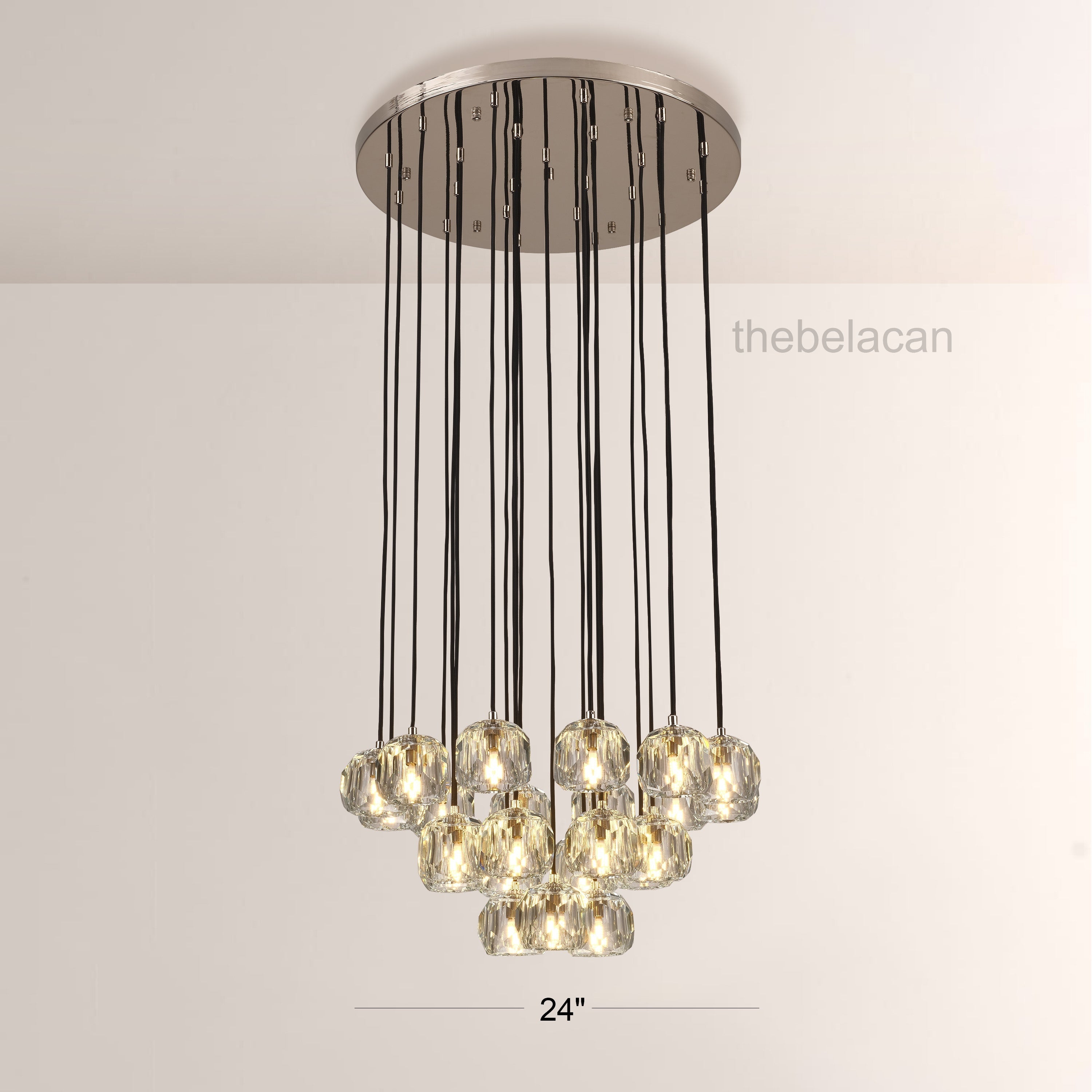 Kristal Glass Round Cluster Chandelier 24" - thebelacan