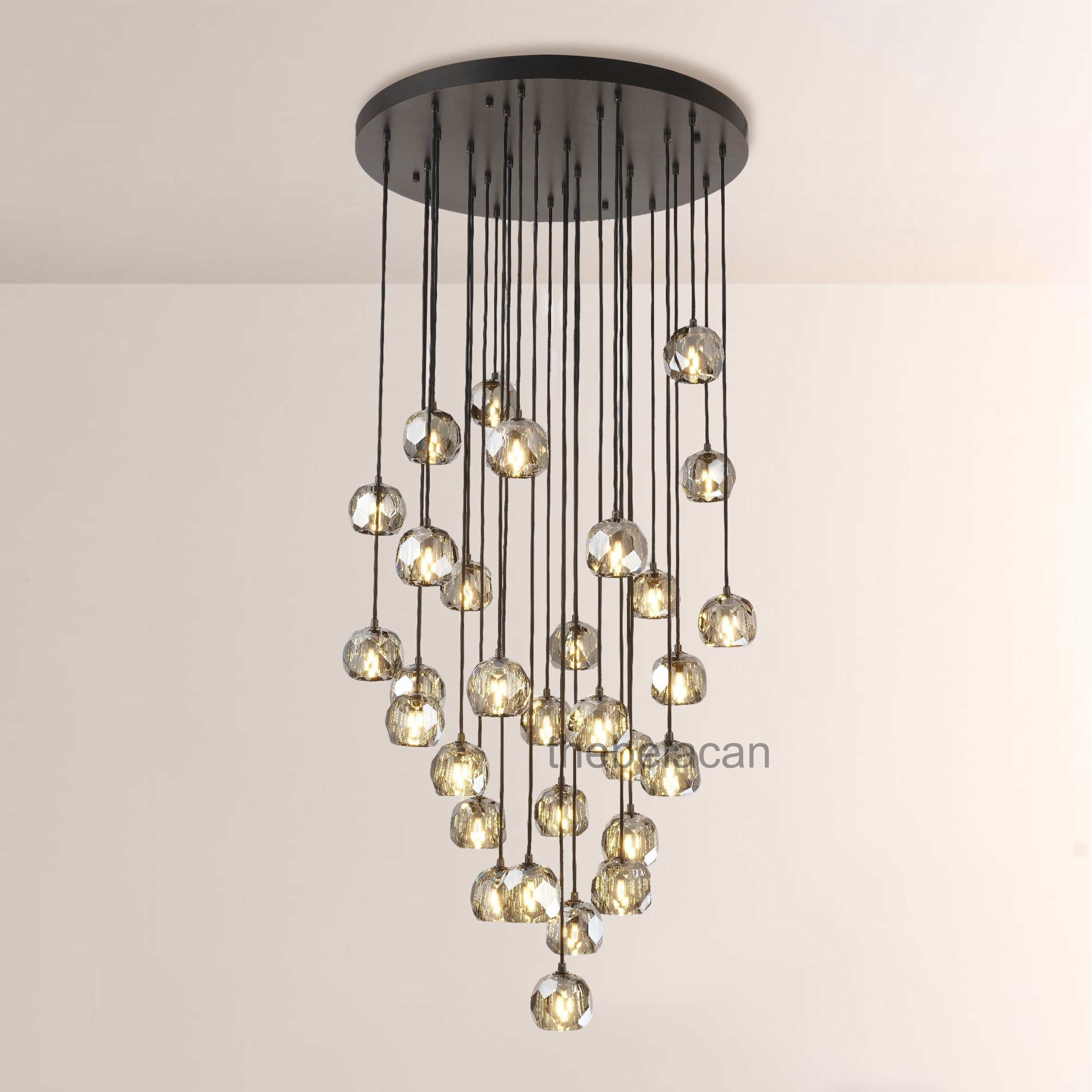 Kristal Smoke Glass Round Cluster Chandelier 30" - thebelacan