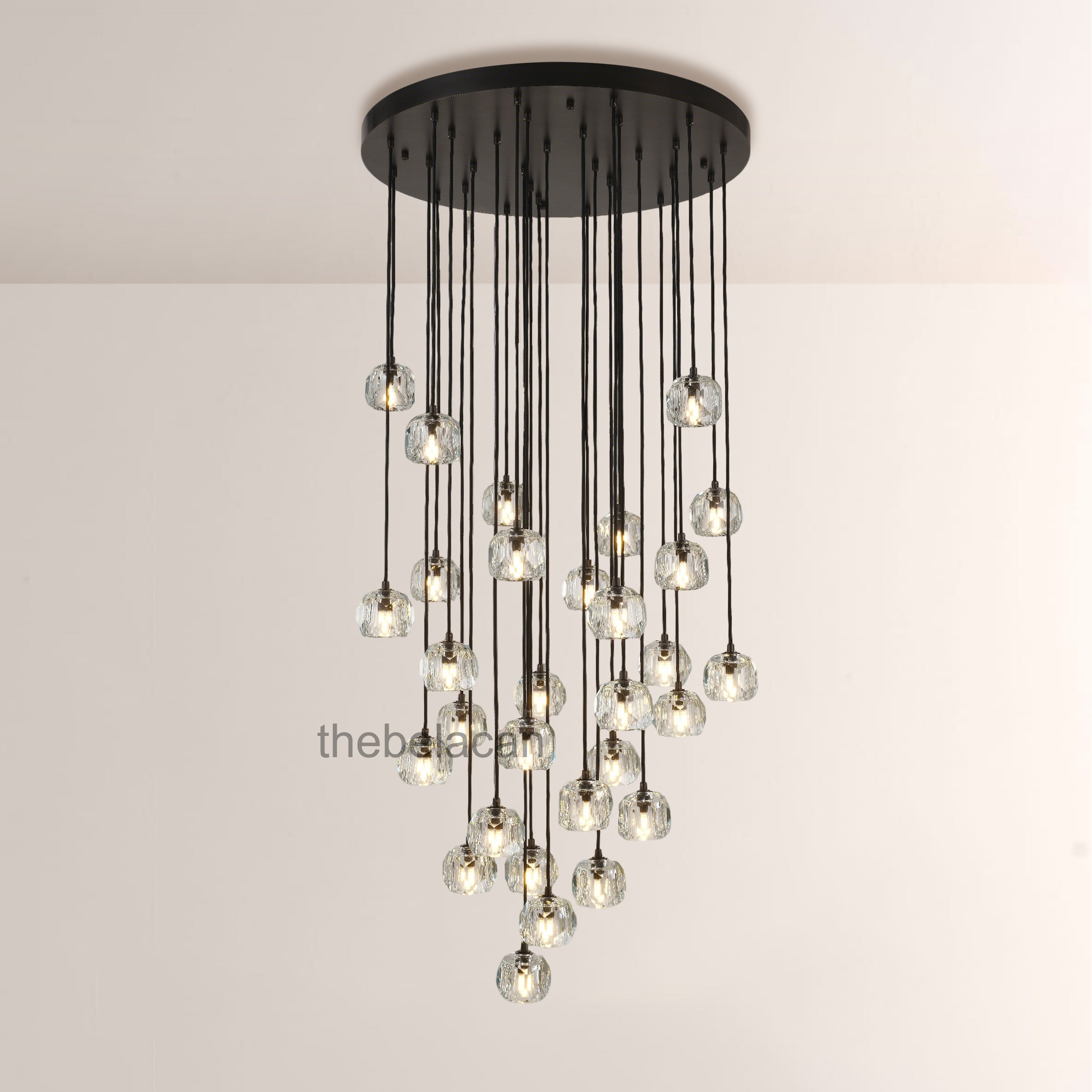 Kristal Smoke Glass Round Cluster Chandelier 30" - thebelacan