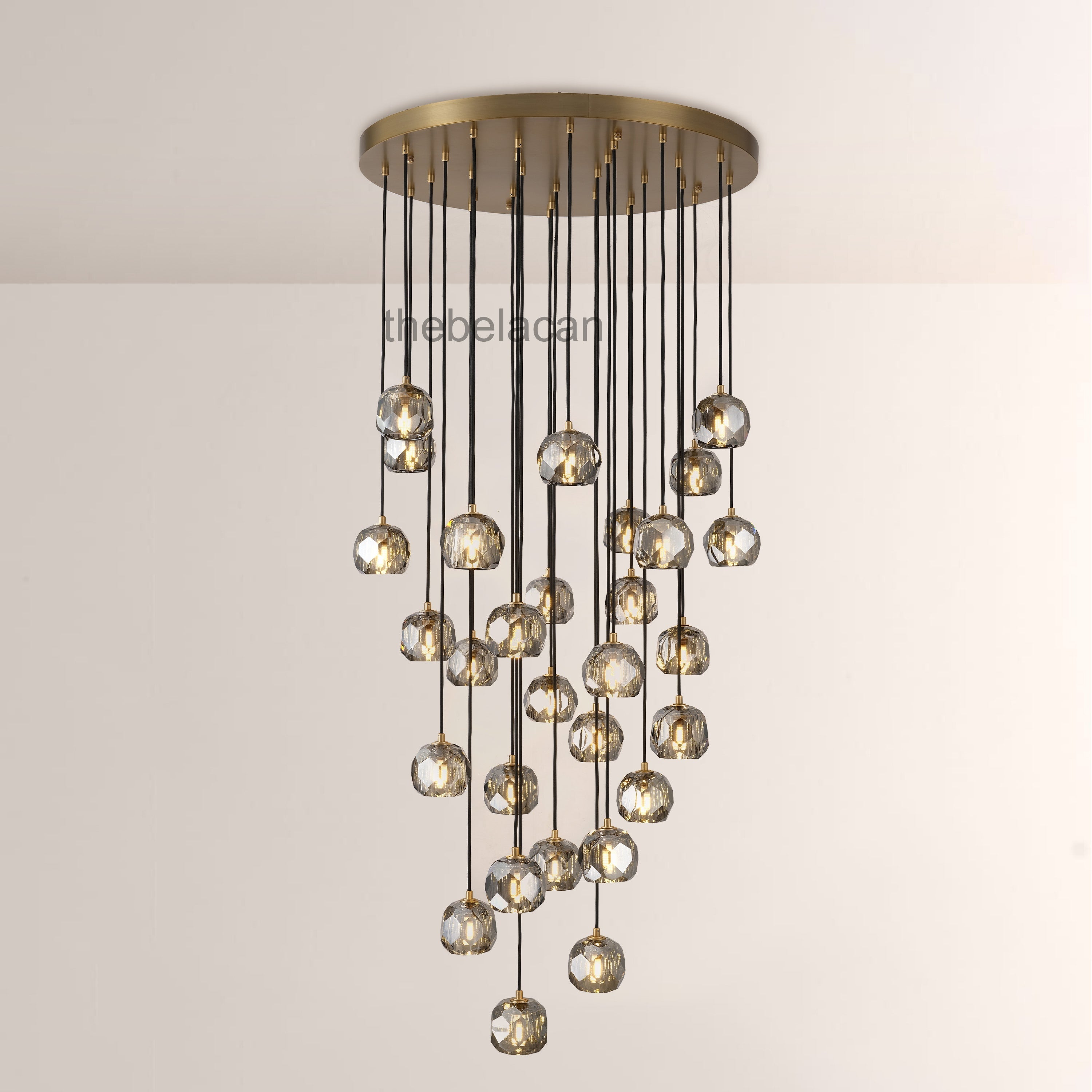 Kristal Smoke Glass Round Cluster Chandelier 30" - thebelacan