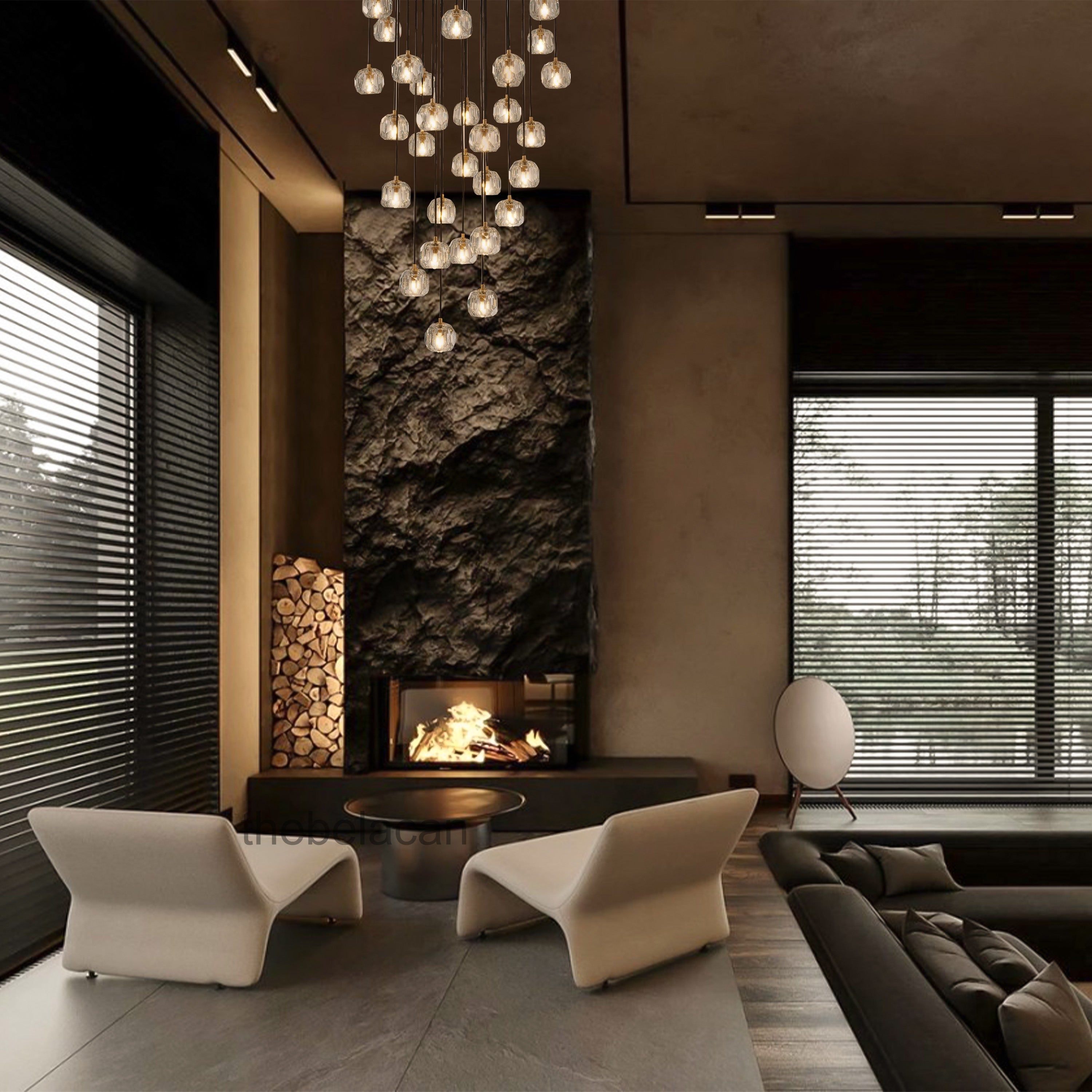 Kristal Smoke Glass Round Cluster Chandelier 30" - thebelacan