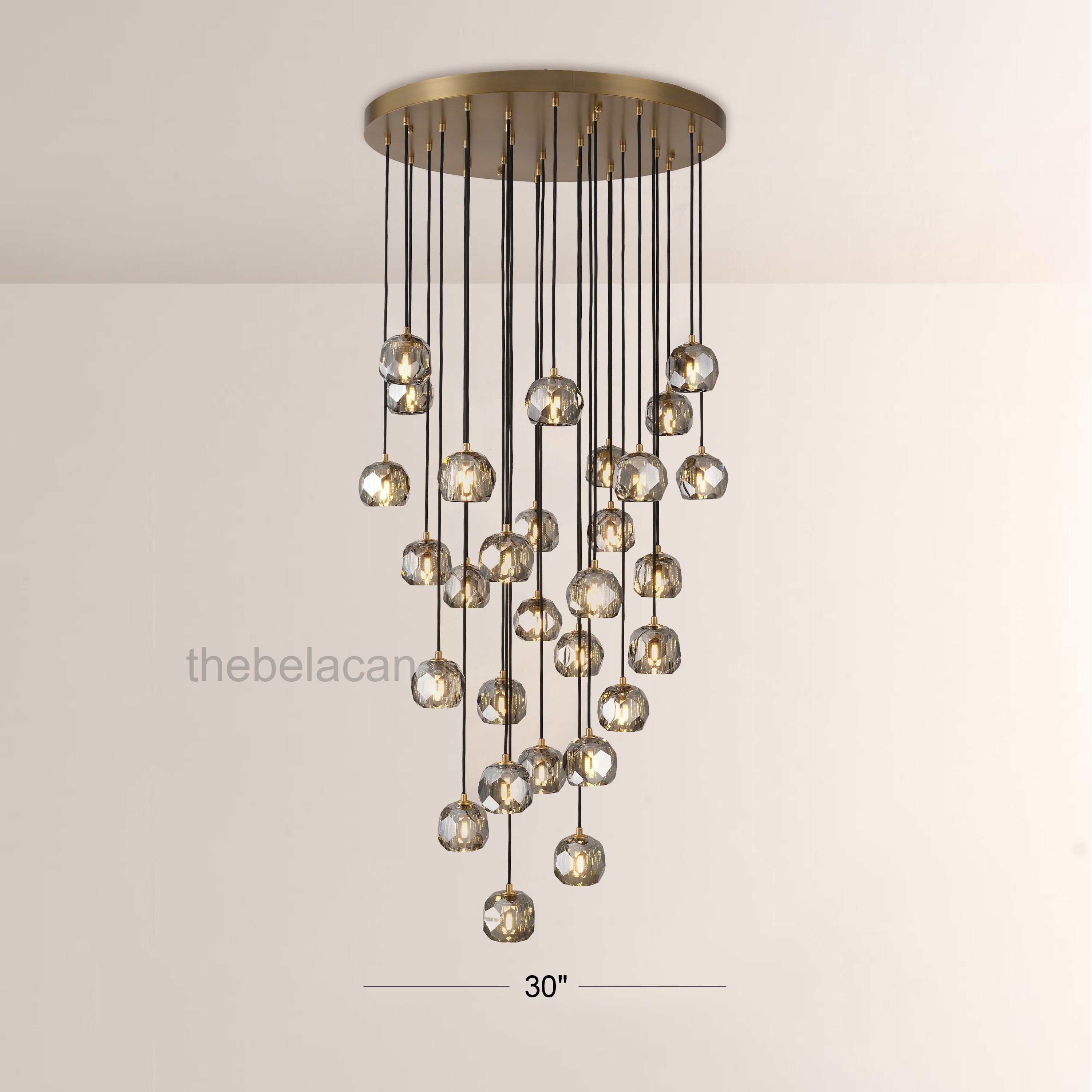 Kristal Smoke Glass Round Cluster Chandelier 30" - thebelacan