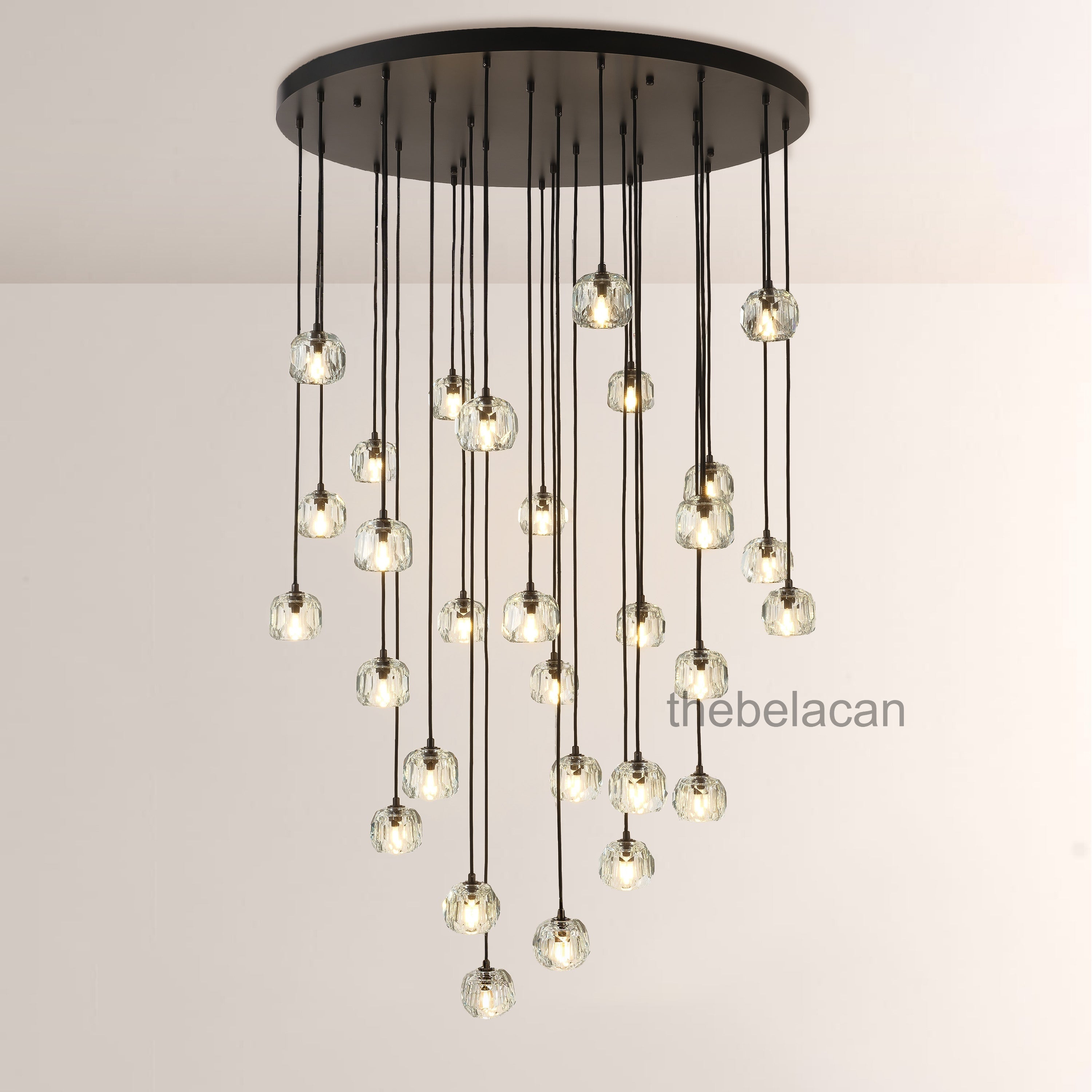Kristal Smoke Glass Round Cluster Chandelier 40" - thebelacan
