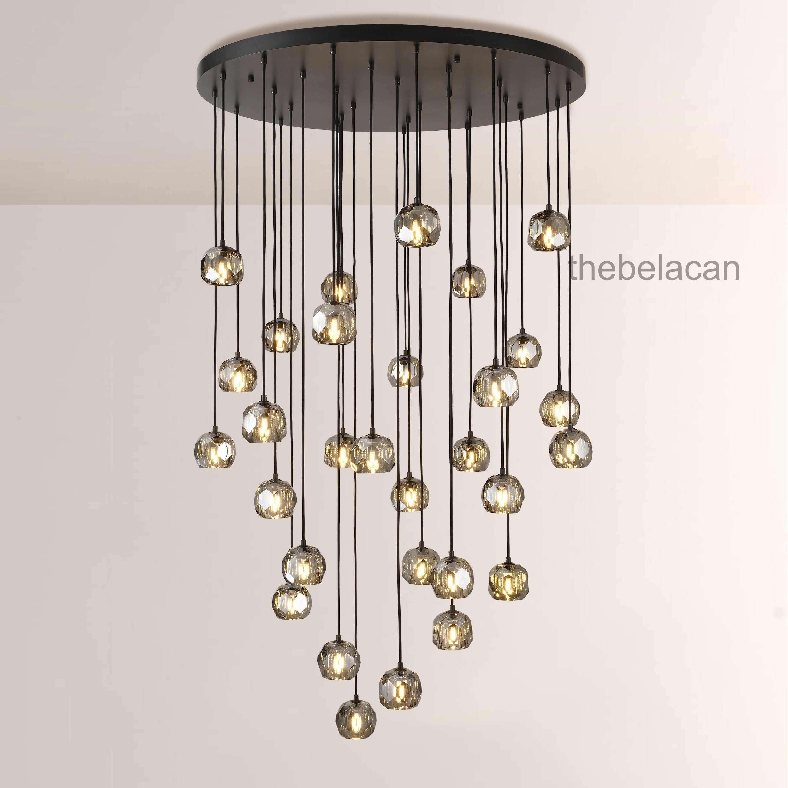 Kristal Smoke Glass Round Cluster Chandelier 40" - thebelacan