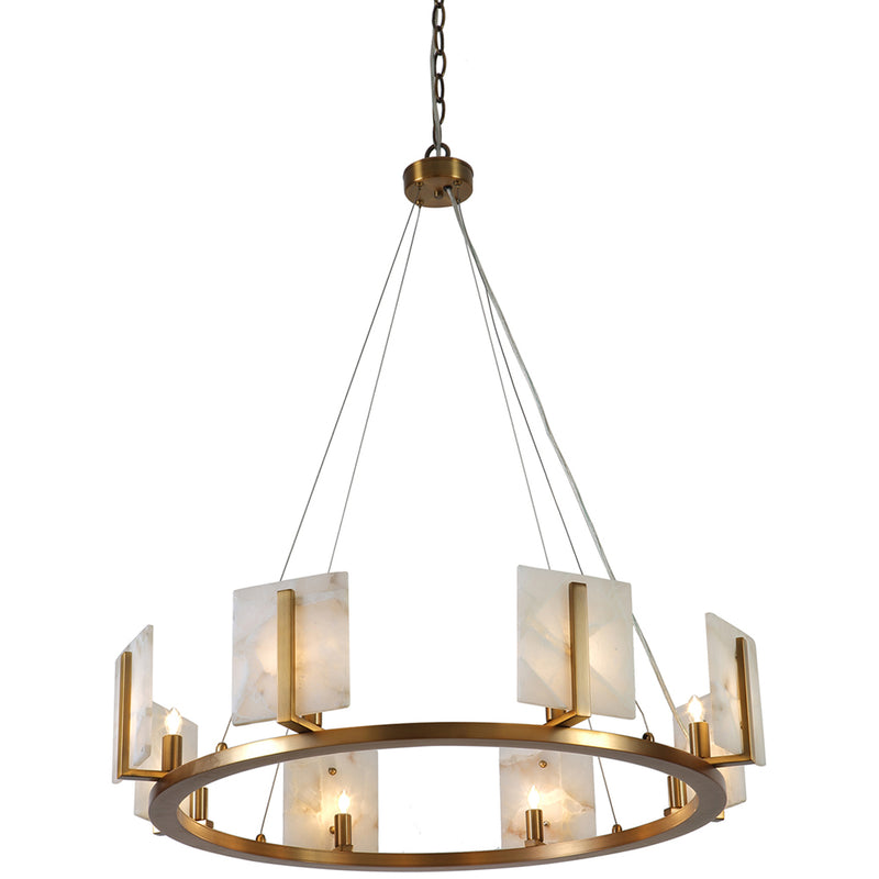 Large Contemporary Alabaster & Brass Halo Chandelier - thebelacan