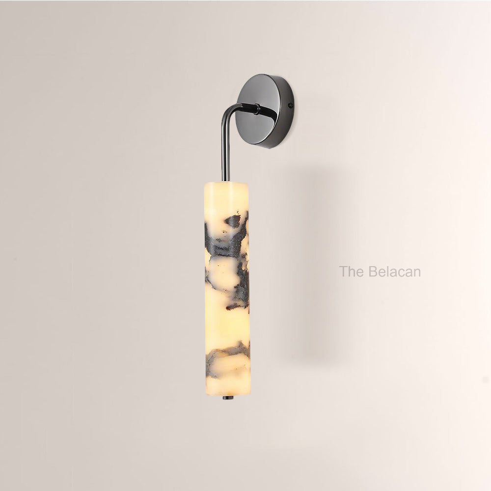 MarbleGlow Curved-Arm Cylinder Marble Wall Sconce - thebelacan