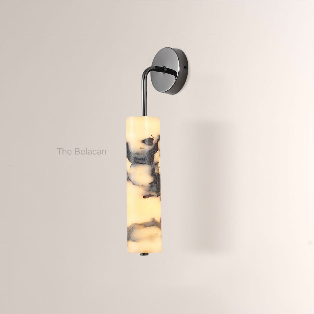 MarbleGlow Curved-Arm Cylinder Marble Wall Sconce - thebelacan