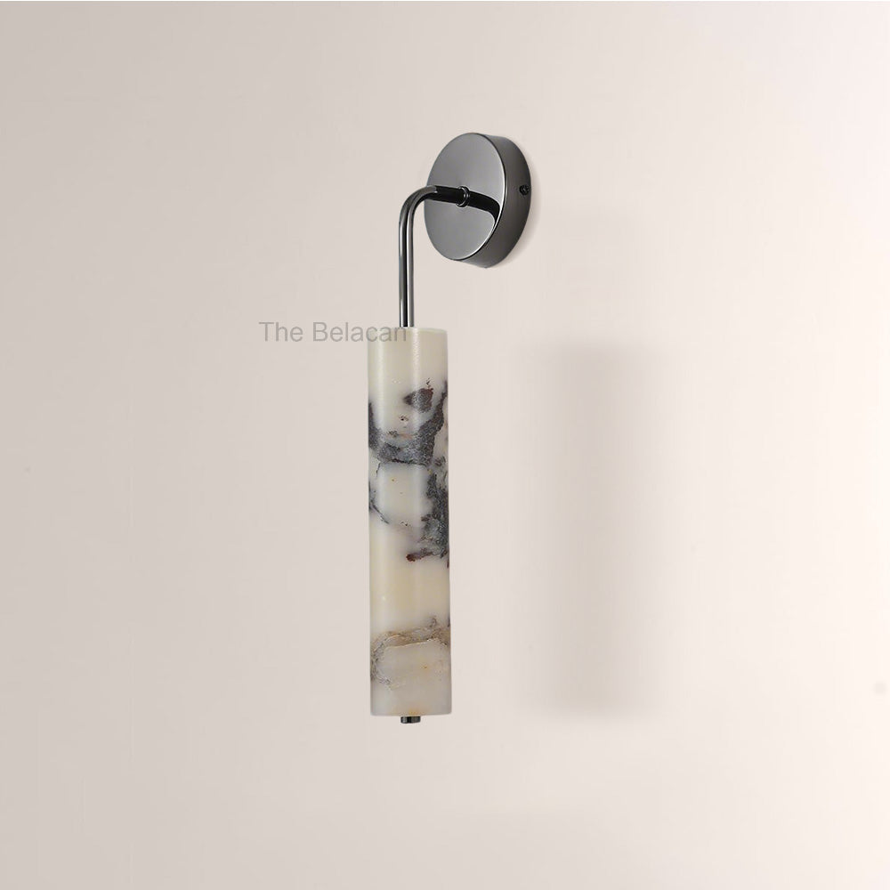 MarbleGlow Curved-Arm Cylinder Marble Wall Sconce - thebelacan