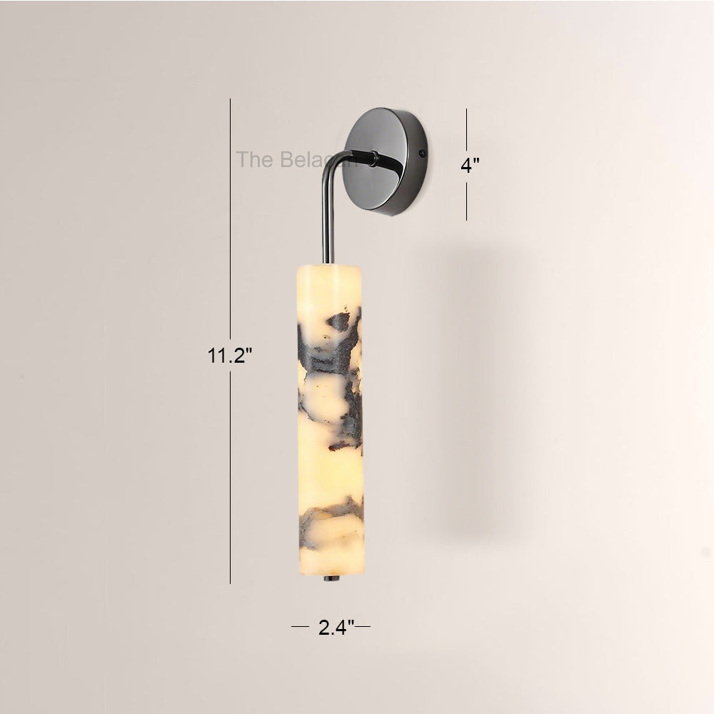 MarbleGlow Curved-Arm Cylinder Marble Wall Sconce - thebelacan