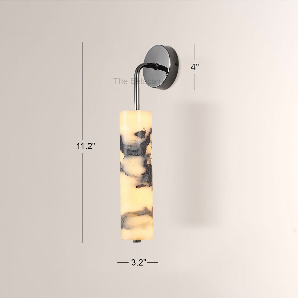 MarbleGlow Curved-Arm Cylinder Marble Wall Sconce - thebelacan