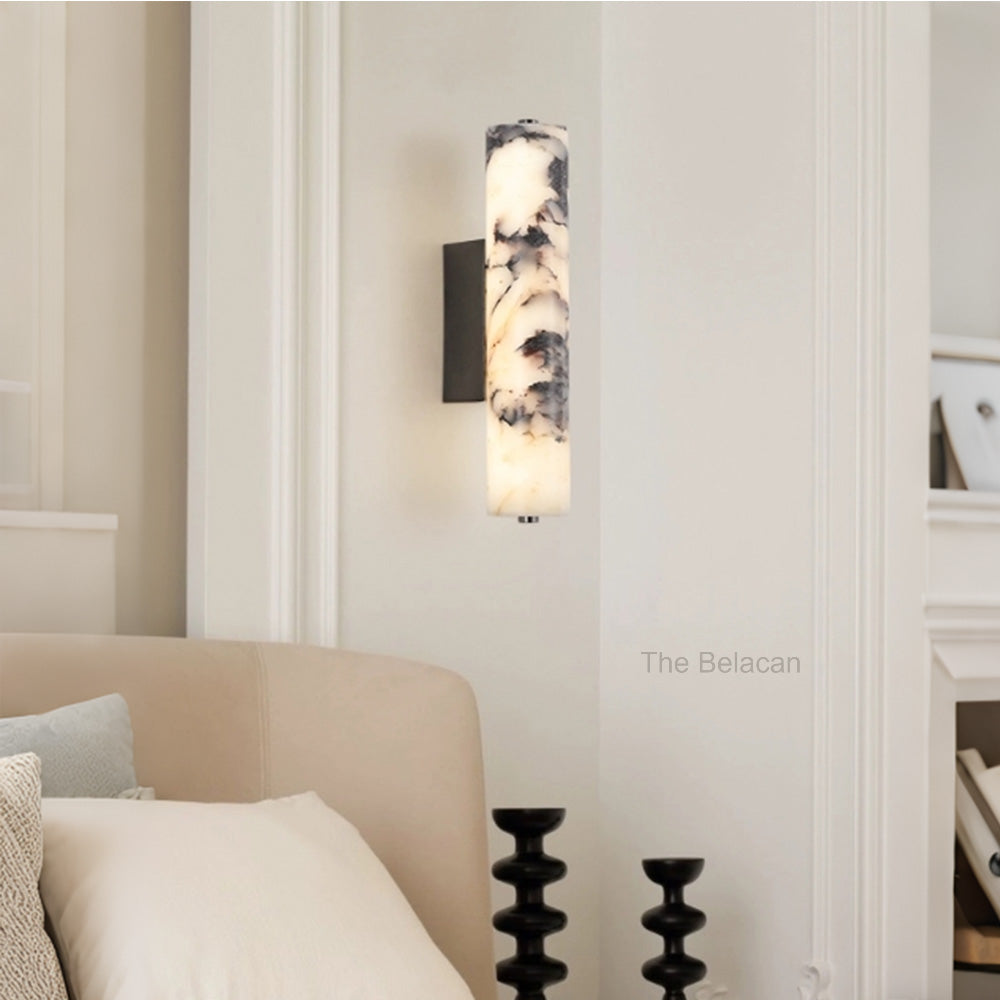 MarbleGlow Cylindrical Marble Wall Sconce - thebelacan