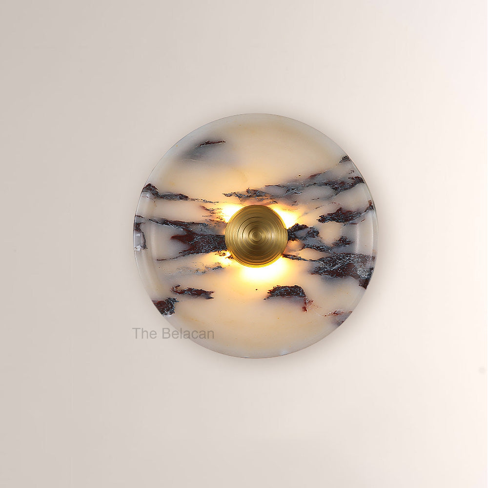 MarbleGlow Disc Marble Brass Sconce - thebelacan