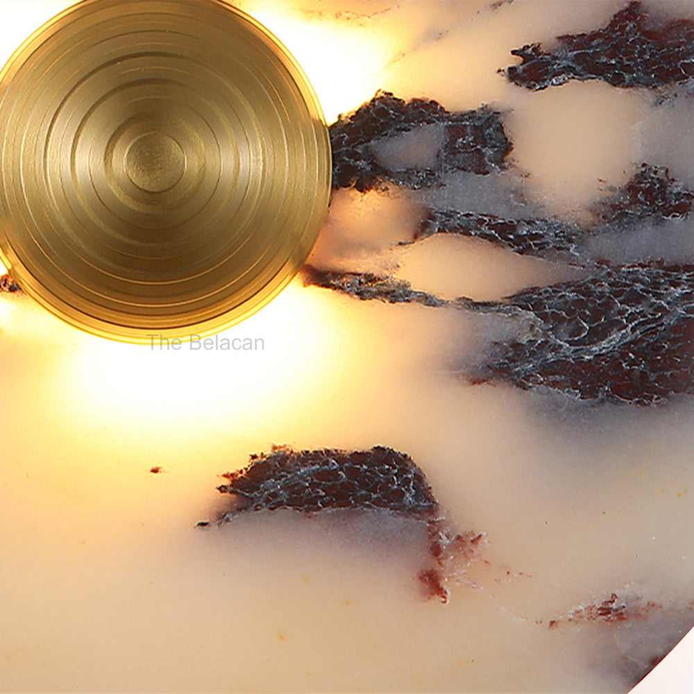 MarbleGlow Disc Marble Brass Sconce - thebelacan