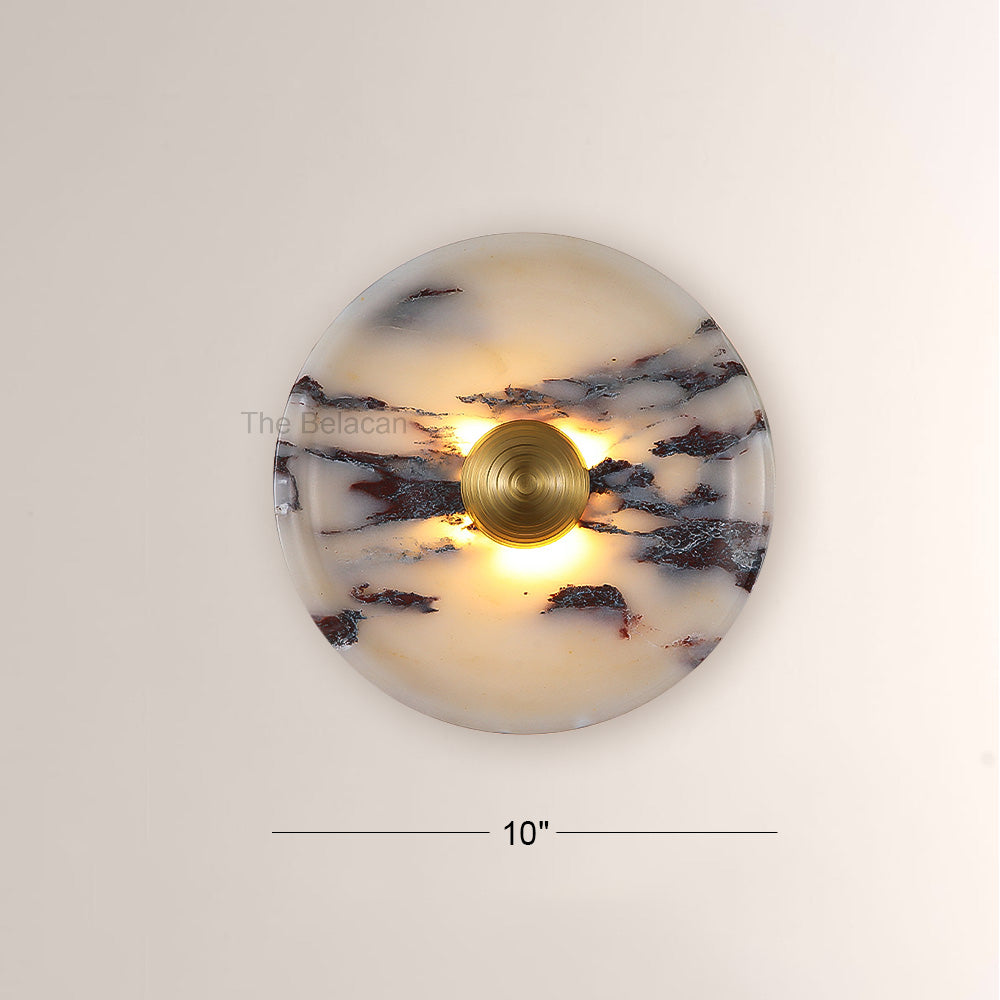 MarbleGlow Disc Marble Brass Sconce - thebelacan