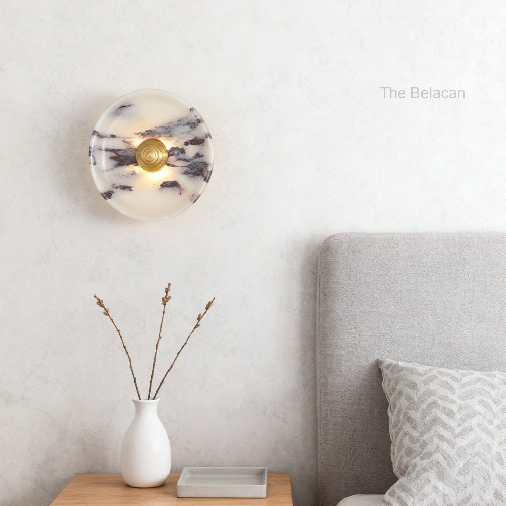 MarbleGlow Disc Marble Brass Sconce - thebelacan