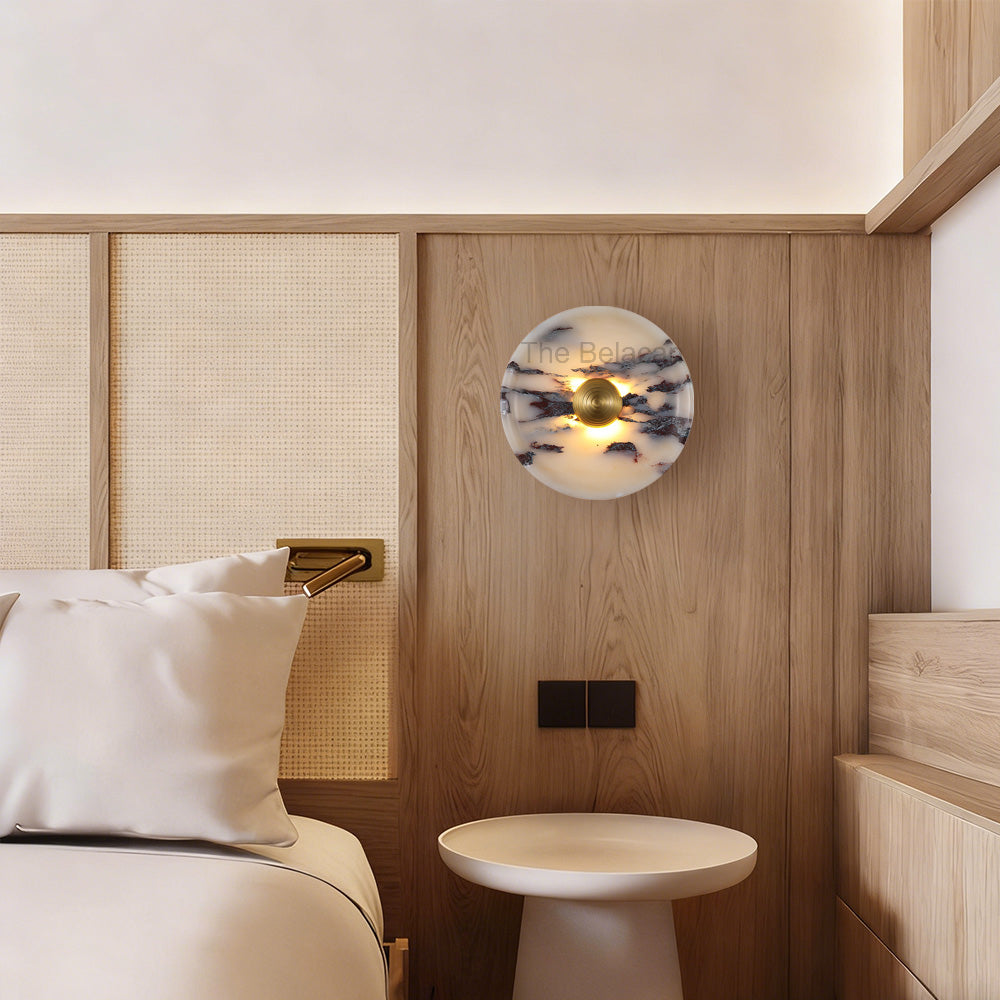 MarbleGlow Disc Marble Brass Sconce - thebelacan