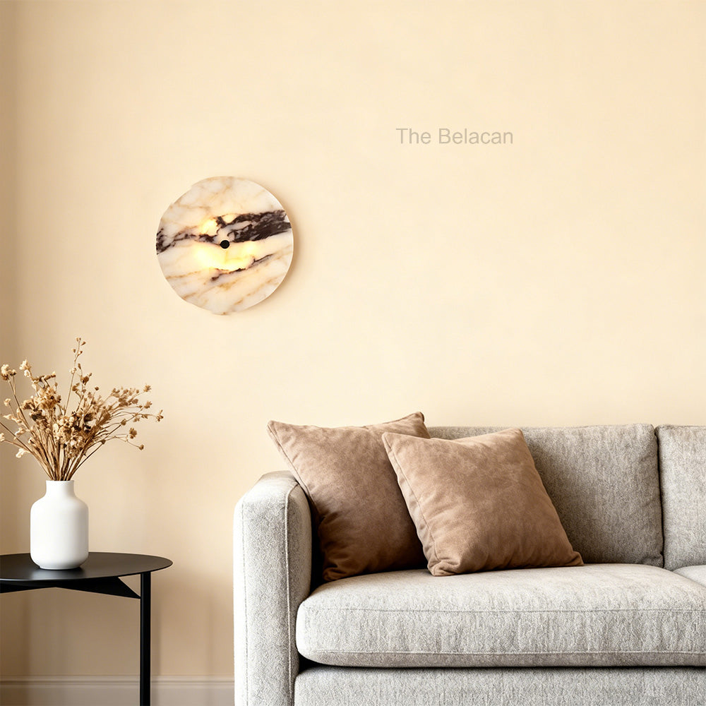 MarbleGlow Flush-Mount Disc Marble Wall Sconce - thebelacan