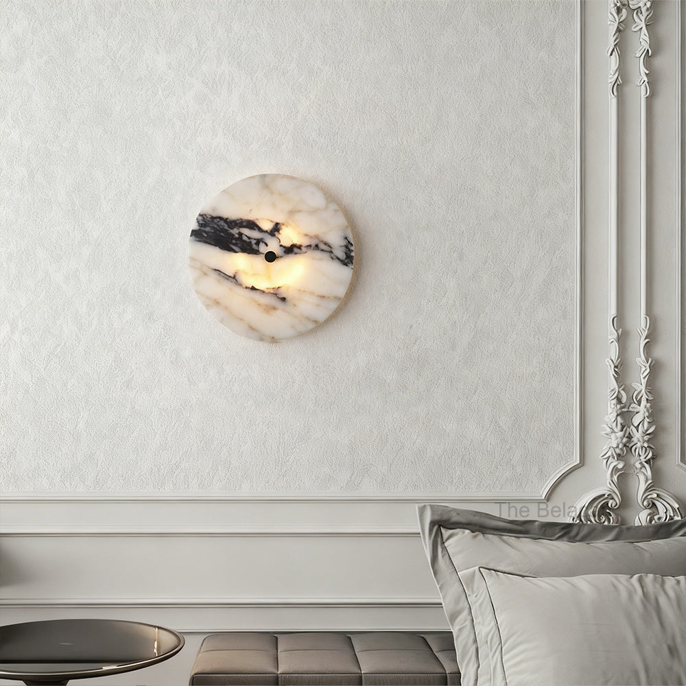 MarbleGlow Flush-Mount Disc Marble Wall Sconce - thebelacan