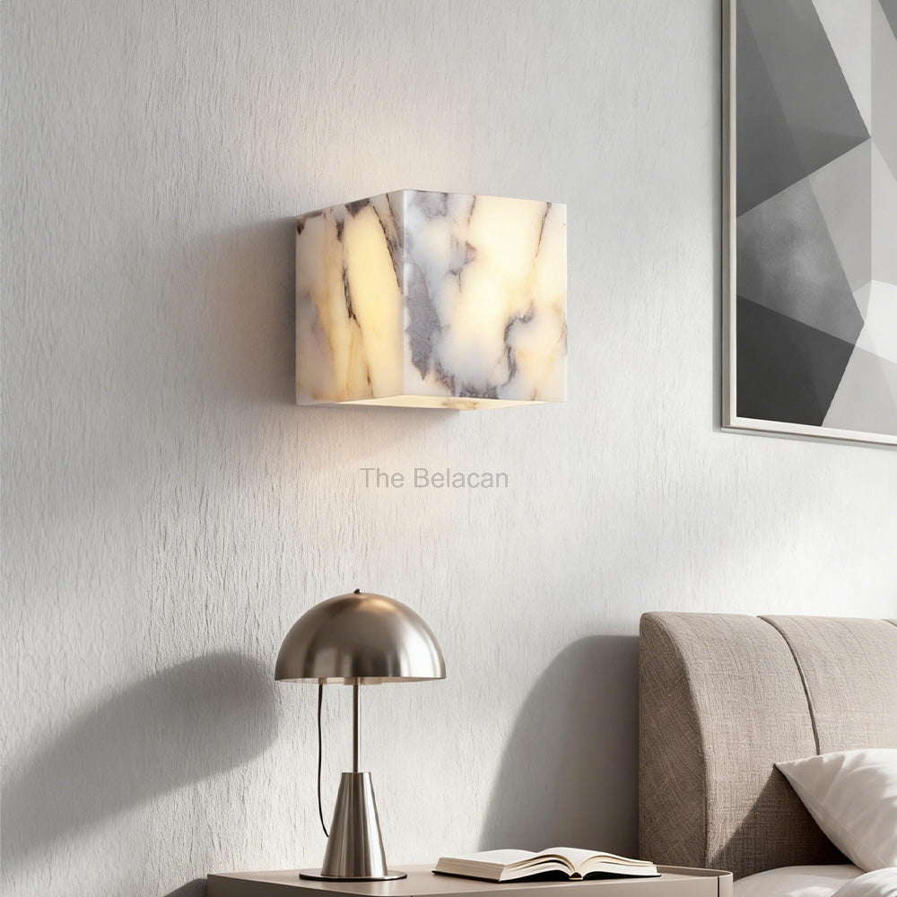 MarbleGlow Geometric Cube Marble Wall Sconce - thebelacan