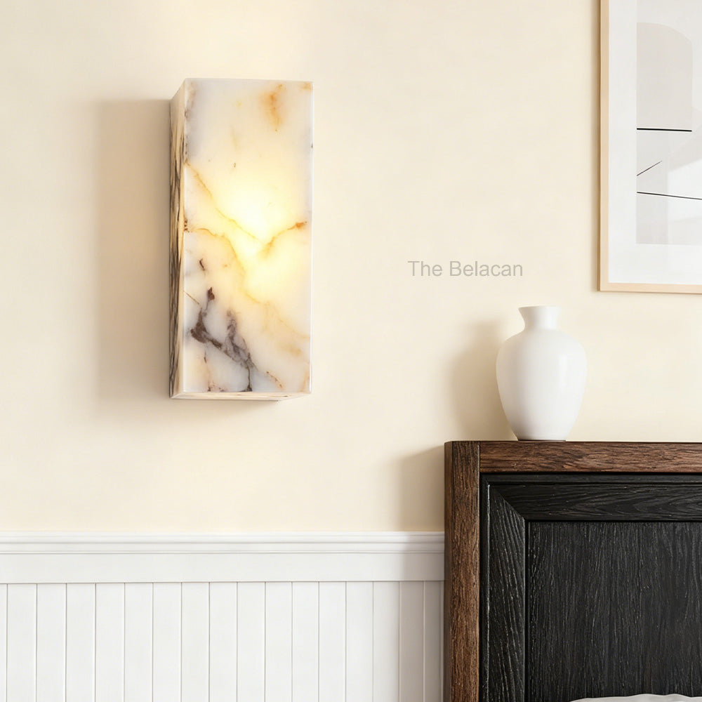 MarbleGlow Geometric Cube Marble Wall Sconce - thebelacan