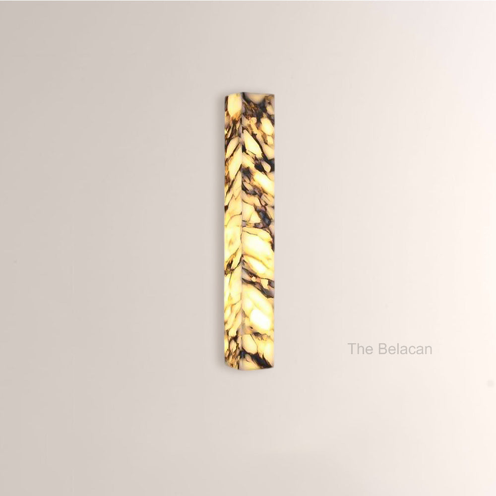 MarbleGlow Herringbone-Marble Vertical Wall Sconce - thebelacan