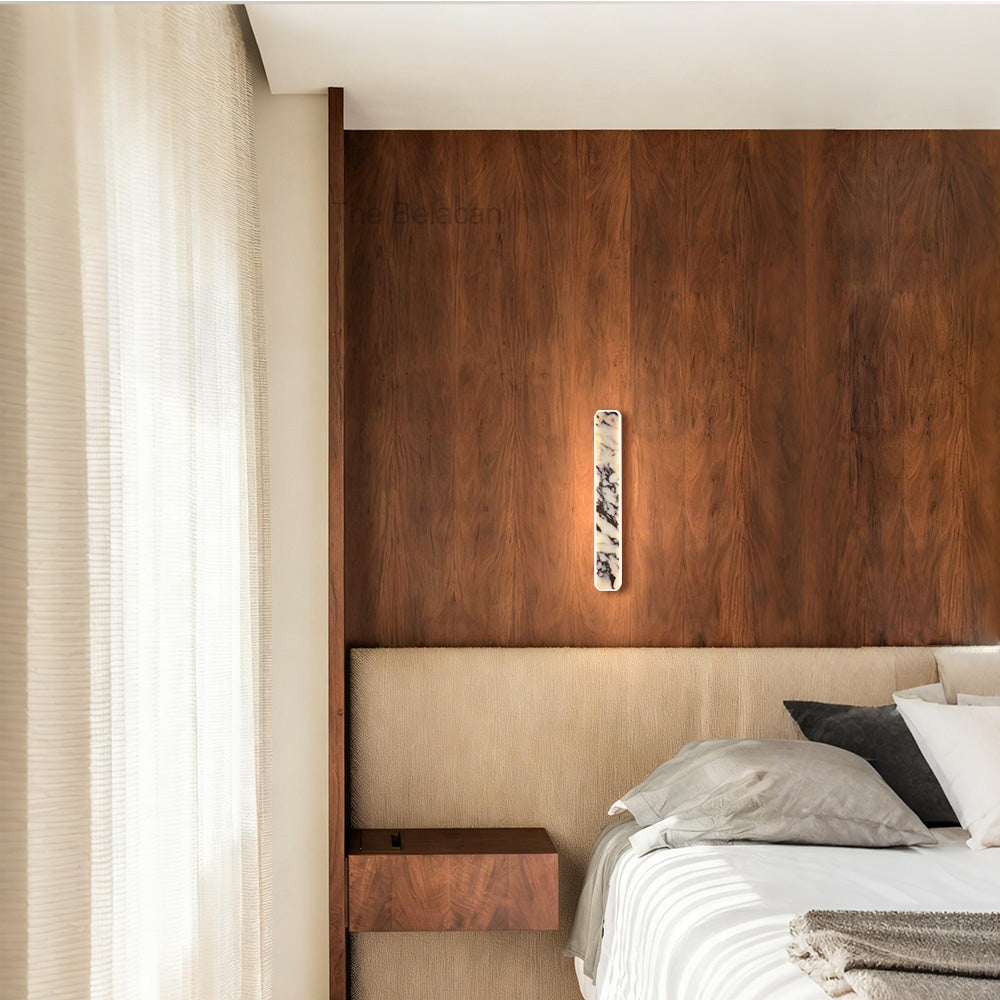 MarbleGlow Linear Slab Marble Wall Sconce - thebelacan