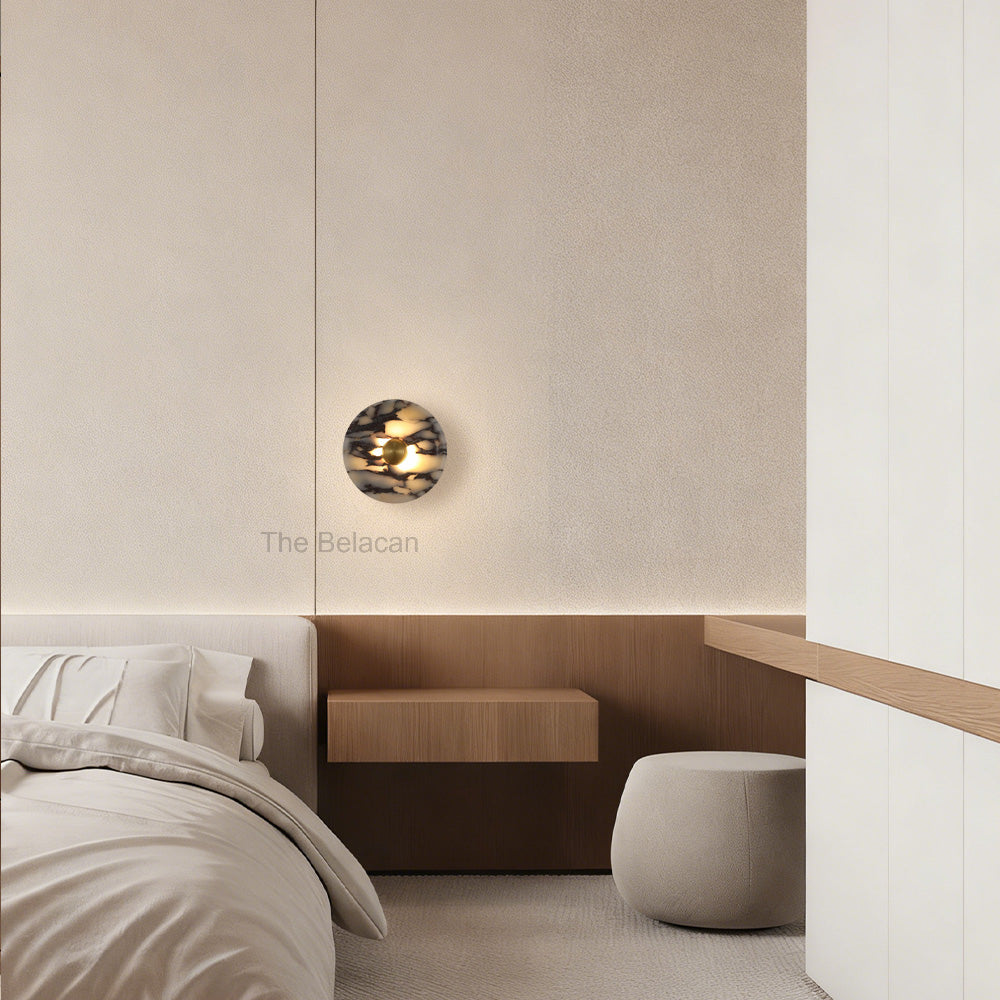 MarbleGlow Round Disc Marble Wall Sconce - thebelacan