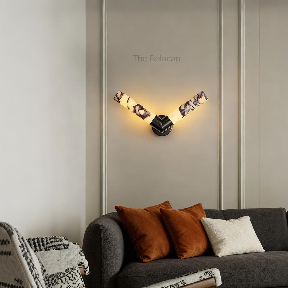 MarbleGlow V-Shaped Dual Cylinder Marble Wall Sconce - thebelacan