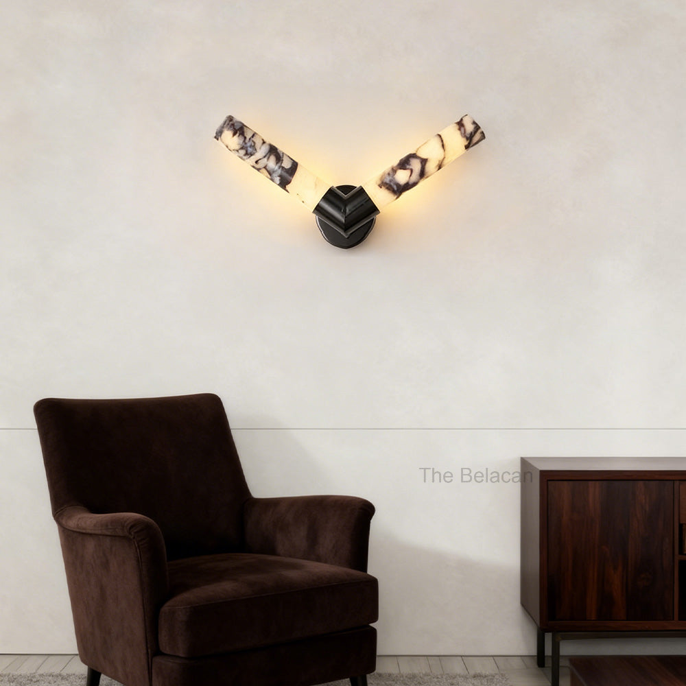 MarbleGlow V-Shaped Dual Cylinder Marble Wall Sconce - thebelacan