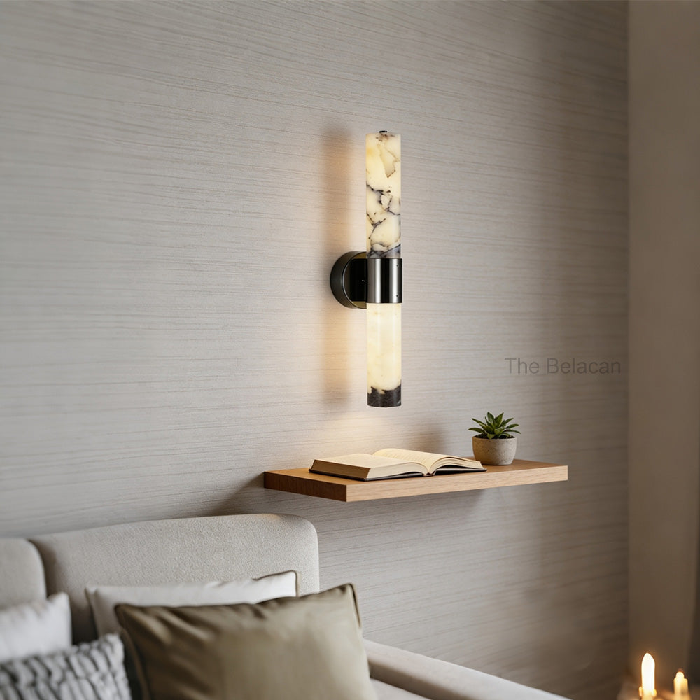 MarbleGlow Vertical Cylinder Marble Wall Sconce - thebelacan
