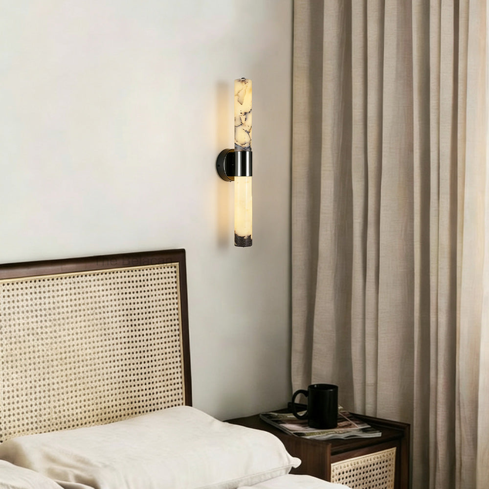 MarbleGlow Vertical Cylinder Marble Wall Sconce - thebelacan