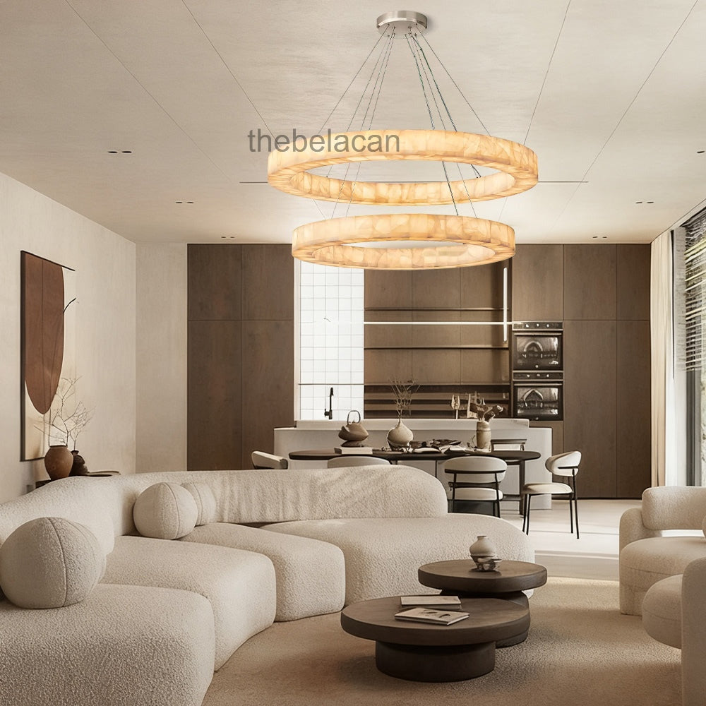 Riveage 2-tier Round Calcite Chandelier 60" - thebelacan