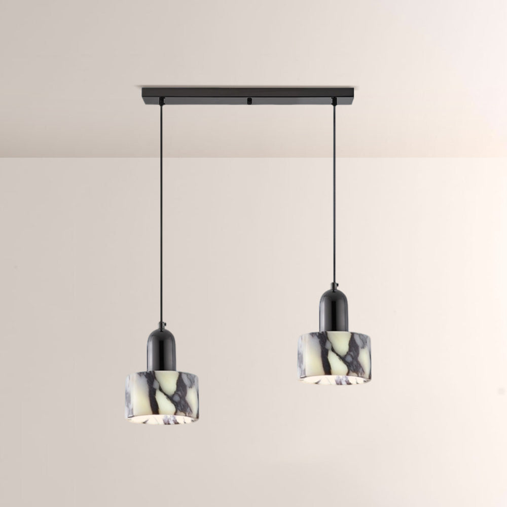 Vitrella Cream Marble-Effect Cylindrical Pendant(2/3-Head) - thebelacan