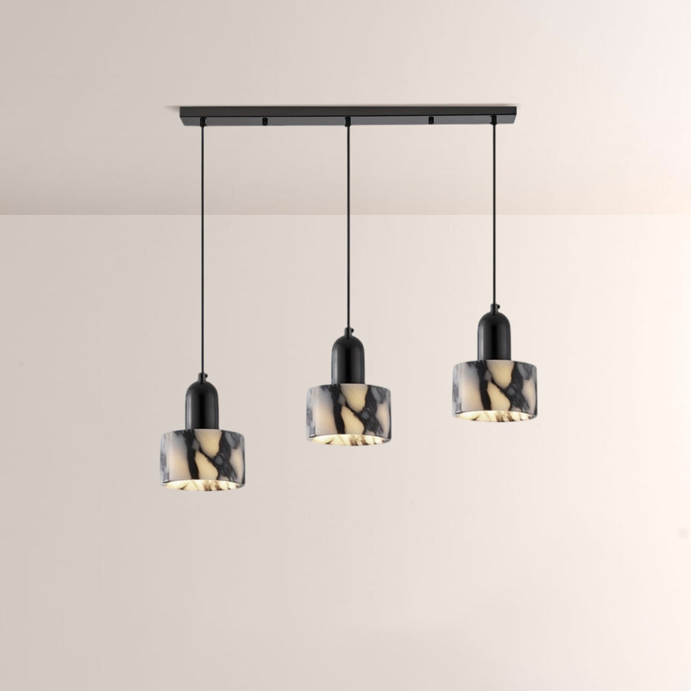 Vitrella Cream Marble-Effect Cylindrical Pendant(2/3-Head) - thebelacan
