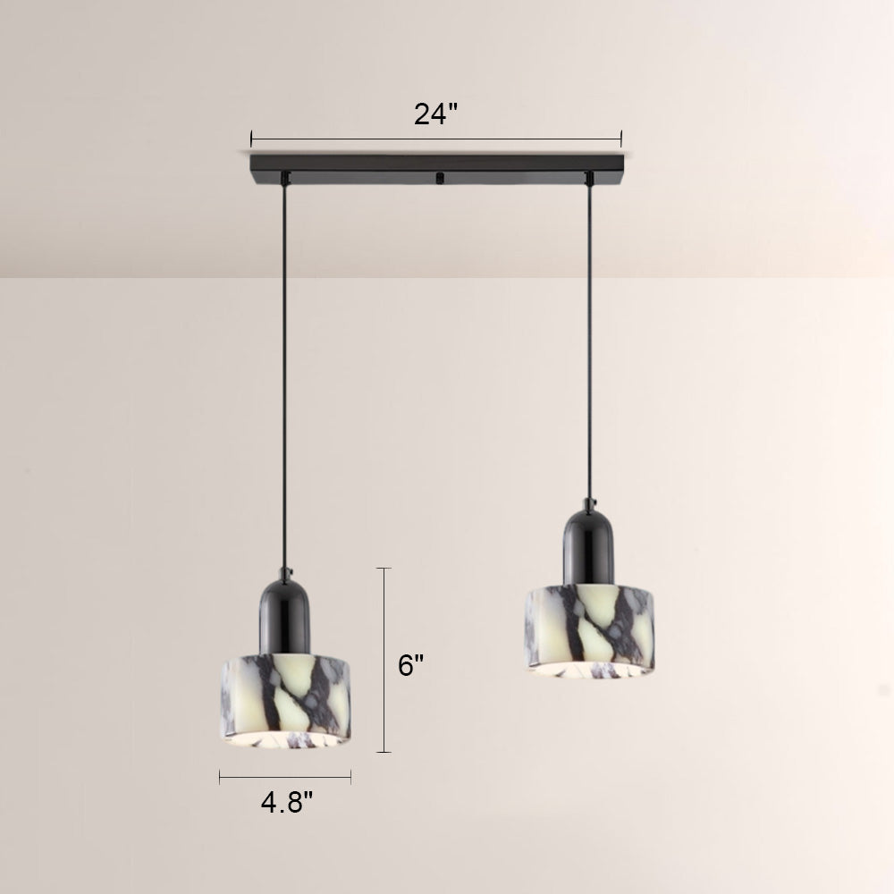 Vitrella Cream Marble-Effect Cylindrical Pendant(2/3-Head) - thebelacan