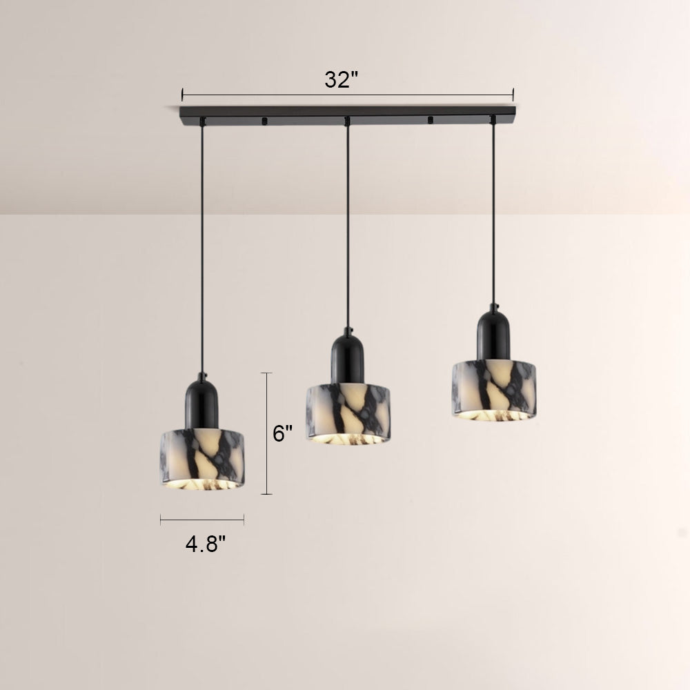 Vitrella Cream Marble-Effect Cylindrical Pendant(2/3-Head) - thebelacan