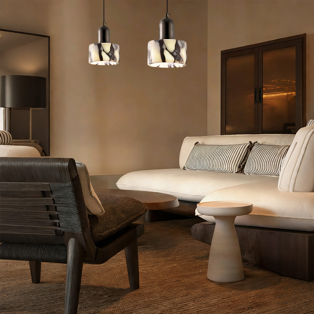 Vitrella Cream Marble-Effect Cylindrical Pendant(2/3-Head) - thebelacan